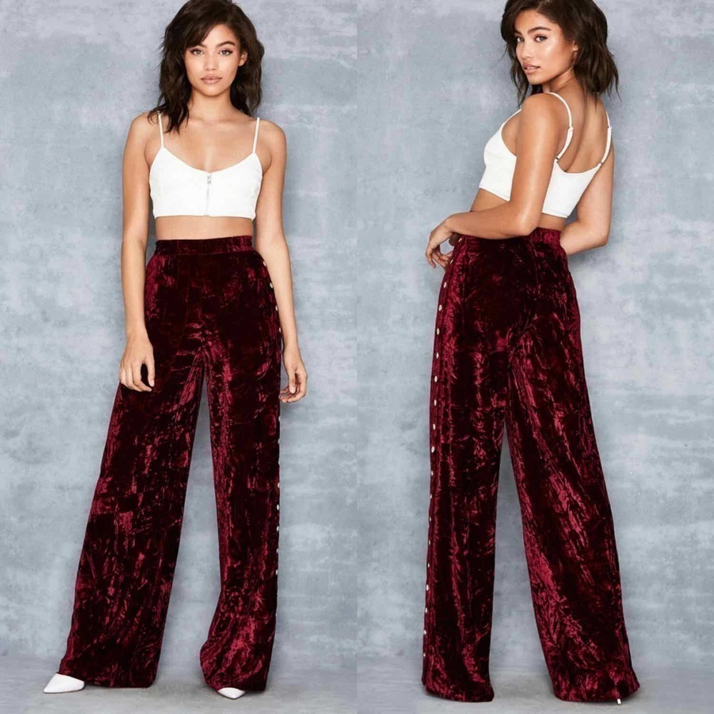 Mistress Rocks Valiant Burgundy Crushed Velvet Joggers Size Small